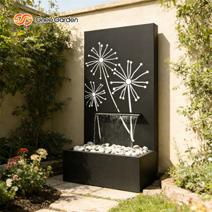 Fontaine murale moderne Gnee Garden avec design pissenlit, éclairage intégré, décoration de jardin extérieure, finition métallique rectangulaire - Product Image 6