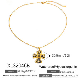 방수 저자극성 컬러 라인스톤 진주 골드톤 십자가 펜던트 목걸이 (여성용) - Product Image 6