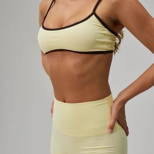 Custom Logo Cross Back Adjustable Gym <b>Padded</b> Yoga Bra Set Contrast Binding Print Pattern Contrast Colour Running Yoga Shorts - Product Image 3