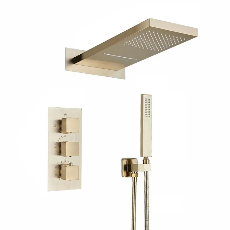 EOURU 3 Functions Matte Gold Shower Faucet Set Contemporary Bath Rain Shower System