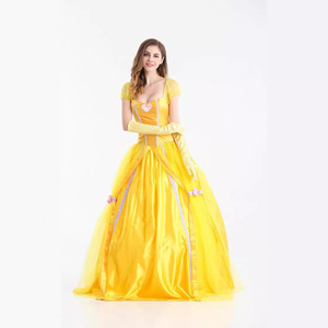 Robe de princesse Blanche-Neige, Costume de cosplay pour femmes adultes, robe de soirée d'Halloween, robe longue jaune, bleue, rose - Product Image 5