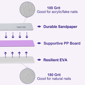 Nhà Máy Bán buôn móng tay tập tin 100/180 Grit nửa mặt trăng Vuông thẳng ngựa vằn móng tay tập tin có thể giặt giấy nhám làm móng tay móng chân công cụ - Product Image 4