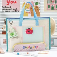 Bolsa de malla para documentos con diseño de perro de dibujos animados, impermeable, tamaño A4, carpeta de archivos, bolsa de almacenamiento transparente para papelería, transparente, al por mayor