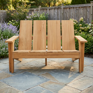 Banc d'extérieur en teck massif 2 places avec dossier haut, chaise de jardin pour terrasse - Product Image 2