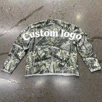 Sweat-shirt à col rond imprimé camouflage intégral, broderie papillon 3D, ourlet irrégulier ondulé, coupe oversize, unisexe, manches longues