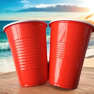 Cangkir pesta plastik merah sekali pakai 16oz untuk minuman jus bir Soda minuman energi-UNTUK LIBURAN Tumblr atau acara apa pun