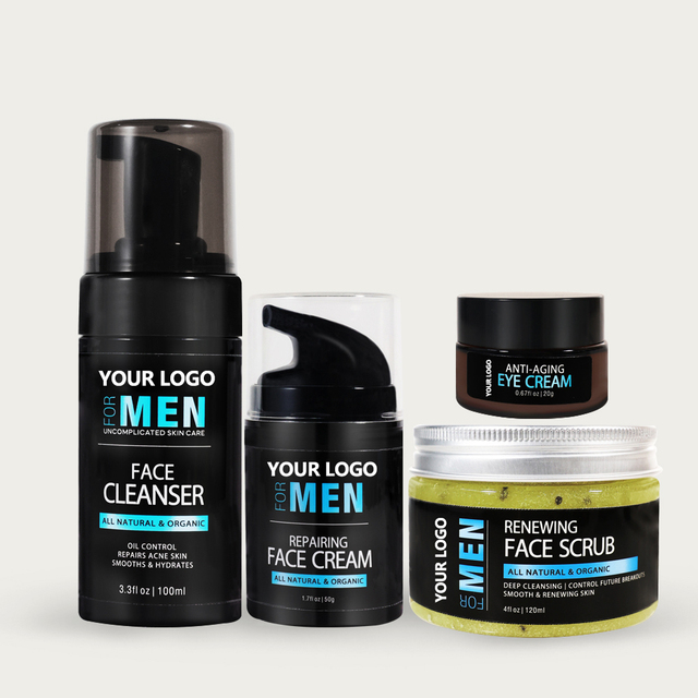 Customized Anti-aging Man Skin Care Set Organic Oem Facial Cleanser Face Moisturizer Eye Cream Scrub SkinCare Kit Private Label