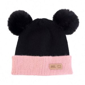 Gorro de Invierno Personalizado al por Mayor, con Doble Pompón, para Niños de 1 a 3 Años, Cálido, de Punto, con Forro Polar, Gorro Holgado para Niño, de Acrílico - Product Image 4