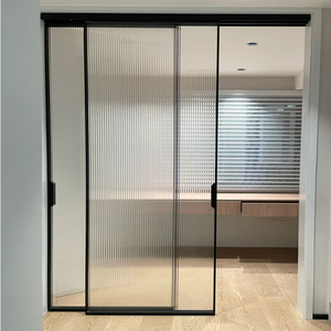 Porte coulissante en verre en alliage d'aluminium mince, fonctionnement à glissière, deux vantaux, transformation des espaces, portes suspendues, séparateurs de pièces, chambre principale - Product Image 2