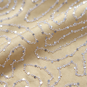 Tissu satiné texturé jaune <span class=keywords><strong>moutarde</strong></span> avec broderie de sequins argentés ondulés pour robe de soirée, robe de mariée, cheongsam - Product Image 4