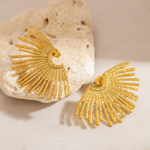 European American Style Stainless Steel <b>Cuff</b> <b>Earrings</b> Flower Geometric Design Gold Color Women Fashion Jewelry - Product Image 2