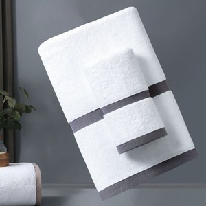 Cotone 100% bianco all'ingrosso lenzuola da bagno <span class=keywords><strong>eleganti</strong></span> <span class=keywords><strong>asciugamani</strong></span> Spa telo da bagno con Logo personalizzato tinto in filo per Hotel - Product Image 6