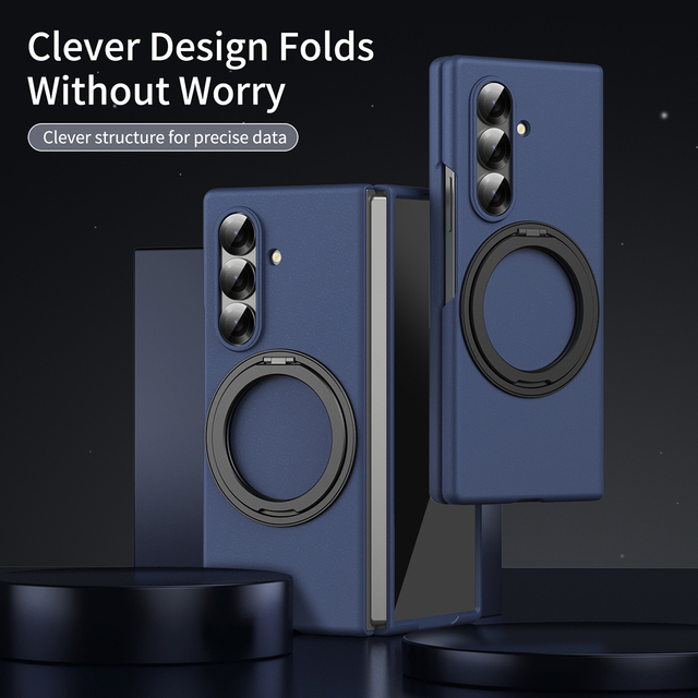 360 Rotating Magnetic Case for Samsung Z Fold 8 7 6 5 4 3 Luxury Slim Matte PC Anti Shock Phone Cover  for Z Fold 8 with Film