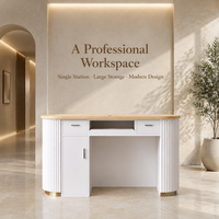 Table de réception de spa moderne, panneaux latéraux cannelés blancs et finition dorée, comptoir d'accueil élégant pour salon de beauté