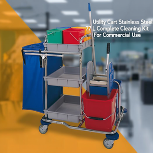 Carrello multiuso in acciaio inox da 77 litri con kit completo per la pulizia ad uso commerciale - Product Image 3