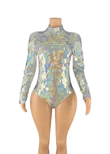 <span class=keywords><strong>Combinaison</strong></span> pour femme en dentelle argentée à paillettes, robe de soirée sexy pour anniversaire, banquet, performance de danse, tenue de boîte de nuit, bar - Product Image 5