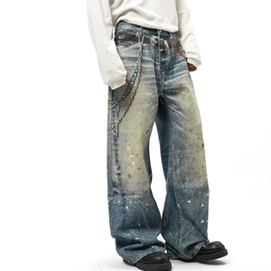 Custom <b>Chain</b> Printed <b>Jeans</b> Straight Hip Hop Eco-friendly High Quality 100% Cotton Vintage Digital Printing Men's Baggy <b>Jeans</b> - Product Image 2