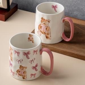 Saint Valentin ours arc tasses <span class=keywords><strong>en</strong></span> céramique tasses à café <span class=keywords><strong>en</strong></span> porcelaine rose cadeau romantique verres pour couples - Product Image 5