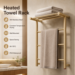 <span class=keywords><strong>Toallero</strong></span> Eléctrico de Acero Inoxidable 304, Calentador de Toallas Montado en la Pared con Estante Superior y Temperatura Constante para Baño del Hogar - Product Image 1