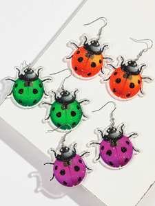 Barato divertido creativo dibujos animados insecto <span class=keywords><strong>Coccinella</strong></span> <span class=keywords><strong>Septempunctata</strong></span> brillo color siete estrellas mariquita acrílico impreso pendientes colgantes - Product Image 4