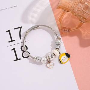 Bracelet en acier inoxydable électroplaqué avec perles, version coréenne, pour hommes, femmes et étudiants, motif BT21 mignon de dessin animé, <span class=keywords><strong>amour</strong></span> - Product Image 4