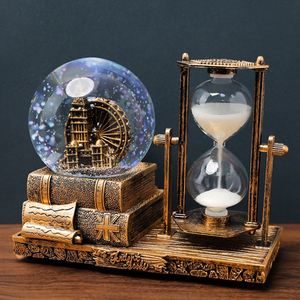 Boîte à musique rétro en forme de tour Eiffel avec sablier et boule de cristal, ornements lumineux de bureau, cadeau de Noël ou de remise de diplôme pour étudiants - Product Image 2