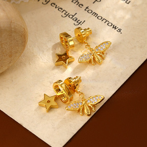 WAH MEI Orecchini a Perno da <span class=keywords><strong>Donna</strong></span> con <span class=keywords><strong>Ape</strong></span> e Stella, con Zirconi, Placcati in Oro, in Ottone e Argento 925 - Gioielli per Matrimoni e Anniversari - Product Image 2