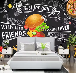 Papel Tapiz Autoadhesivo con Diseño de Comida Rápida Americana, Mural de Hamburguesas <span class=keywords><strong>y</strong></span> Pizza <span class=keywords><strong>para</strong></span> Restaurante - Product Image 3
