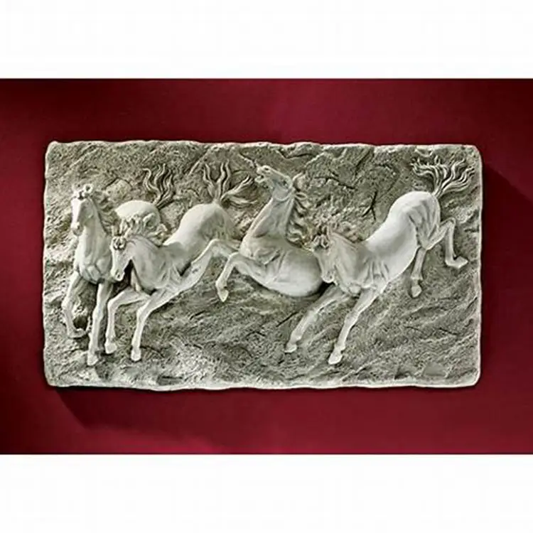Hand Carved Stone Exterior Wall Decor Marble Horse Relief For Hotel/Front Yard/Indoor