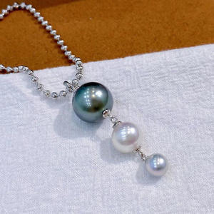 S925 Silver Pendant with 7-12mm Round Beads DIY Women's <b>Necklace</b> with Empty <b>Stand</b> Full Hole Accessorized Pearls 30730 Series - Product Image 4