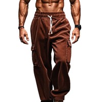 Pantalon de travail en velours côtelé pour homme, style rétro américain, coupe ample, multi-poches, taille mi-haute, jambe droite, décontracté, avec cordon de serrage, collection automne