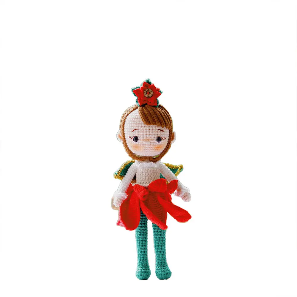 Boneca de tricô feita à mão árvore de Natal elfo flor de Páscoa elfo elfo menina boneca companheiro fofo