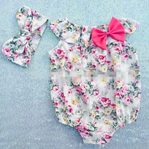 Drop Shipper Colorful <b>Headbands</b> and Print <b>Baby</b> Rompers Two Piece Clothing Sets - Product Image 3