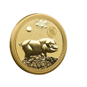 Year Of The Pig Gold Plated Challenge Coins New Year Gifts Golden Coin For Collectible Souvenir Token