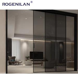 ROGENILAN Puerta <span class=keywords><strong>Corredera</strong></span> Interior de Aluminio Ultra Estrecha de 4 Paneles, Puerta <span class=keywords><strong>Corredera</strong></span> de Vidrio Negro Entrelazada para Oficina, Sala de Estar o División de Espacios - Product Image 6