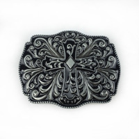 GRAND Antique Argent Fleur Gravé Vintage Métal Croix Western Cowboy Boucle De Ceinture Fit 38mm Sangle