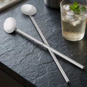 Cuchara de barra de Metal doble de acero inoxidable respetuosa con el medio ambiente, cepillo para coctelera, Pajita, accesorios para bebidas de primera calidad para disfrutar de su - Product Image 3