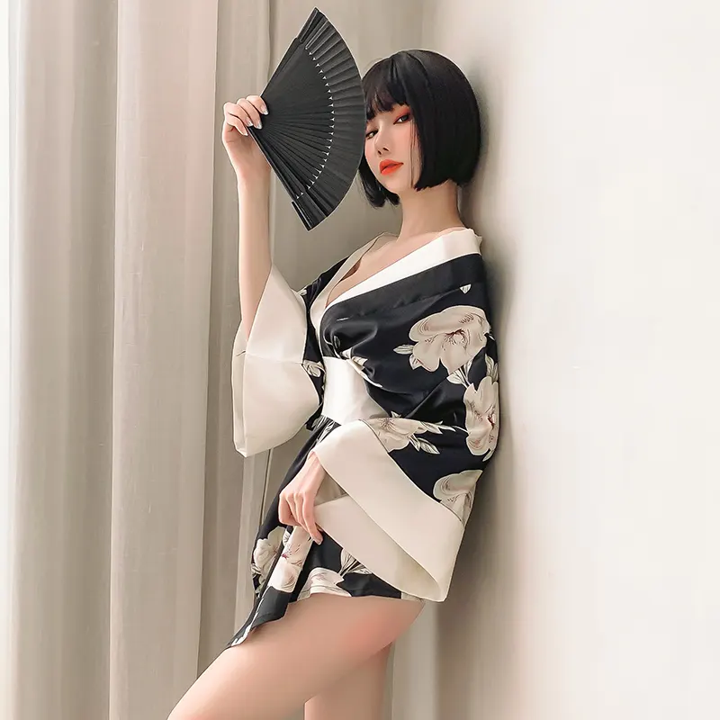 Japanese series printing satin frenum Bow Role play Uniform Sexy underwear Sexy pajamas