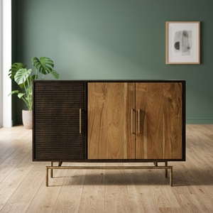 Modern European Style Solid Wood & Metal Side Board 3-Door Living Room Cabinet Stylish Customizable <b>Bedroom</b> Home Hotel Apartment - Product Image 3