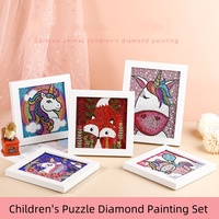 Peintures Diamantées 5D Complètes DIY pour Enfants, Faits Main, avec Boîte de Couleurs, Portrait de Dessin Animé Encadré, Motif Briques et Pierres