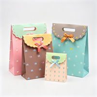 Sac cadeau écologique à rabat imprimé cerises, couleur pastel, pour baby shower, bonbons, snacks, sac en papier fourre-tout, vente en gros