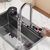 Évier de cuisine intelligent côté gauche, multifonctionnel, à cuve unique, surface polie, design moderne, robinet, évier en acier inoxydable 304