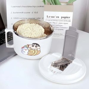Bol à nouilles instantanées en acier inoxydable avec couvercle, 15-18 cm, design cartoon, compatible micro-ondes, pour étudiants - Product Image 1