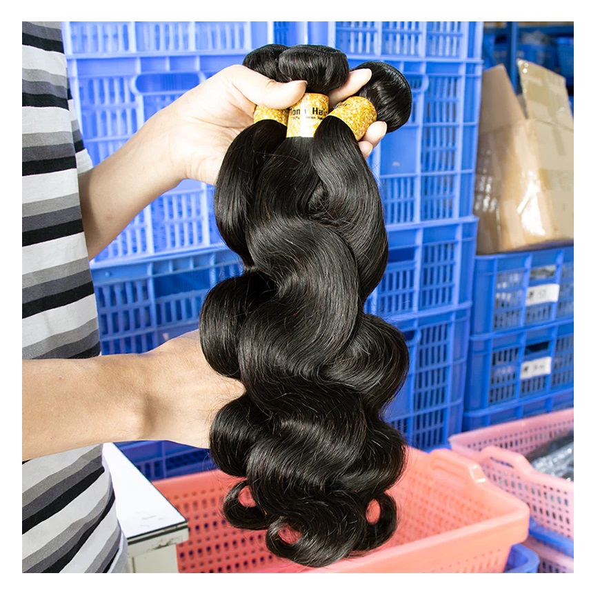 Groothandel 12a Grade Maagd Menselijk Haar Bundels Natuurlijke Kleur Body Wave Extensions Ruw Indian Haar Cuticula Uitgelijnd Dubbele Inslag