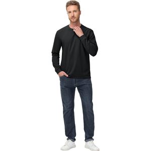 T-shirt à manches longues pour homme FOXA, col rond, 100% coton, respirant, uni - Product Image 2