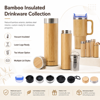 Cangkir Termos Bambu Ramah Lingkungan dengan Tutup, Mug Minuman Terisolasi yang Dapat Digunakan Kembali untuk Kopi, Teh, dan Air Sehari-hari