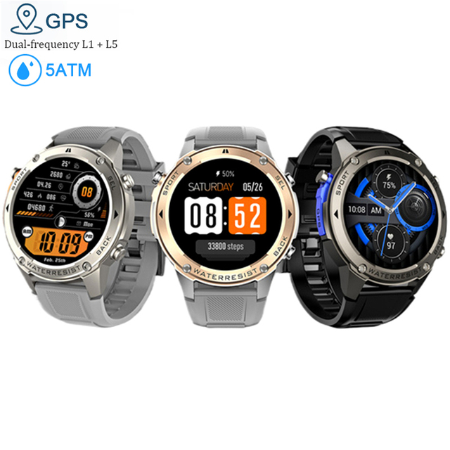 DM56 L1 + L5 Dual-Frequency GPS Smart Watches Man 50M Waterproof Rugged Fitness Watch Full Metal Body Smartwatch for Android Ios