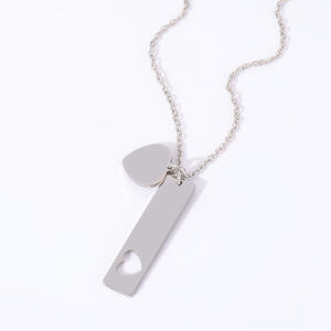 Collier en acier inoxydable Ywyougang - Pendentif double <span class=keywords><strong>cœur</strong></span> et barre, gravure personnalisée, multicolore pour usage quotidien et cadeau - Product Image 6