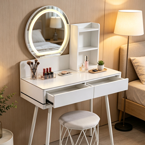 Modern Makeup Vanity <b>With</b> Lighted Mirror <b>Storage</b> Drawers Bedroom <b>Dressing</b> <b>Table</b> <b>With</b> Stool - Product Image 5