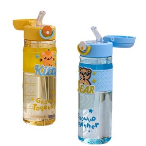 ขวดน้ำพลาสติกแบบพลิกฝา มีหลอดดูด ลายการ์ตูน ปลอดสาร BPA สำหรับเด็ก พกพาเดินทาง - Product Image 5